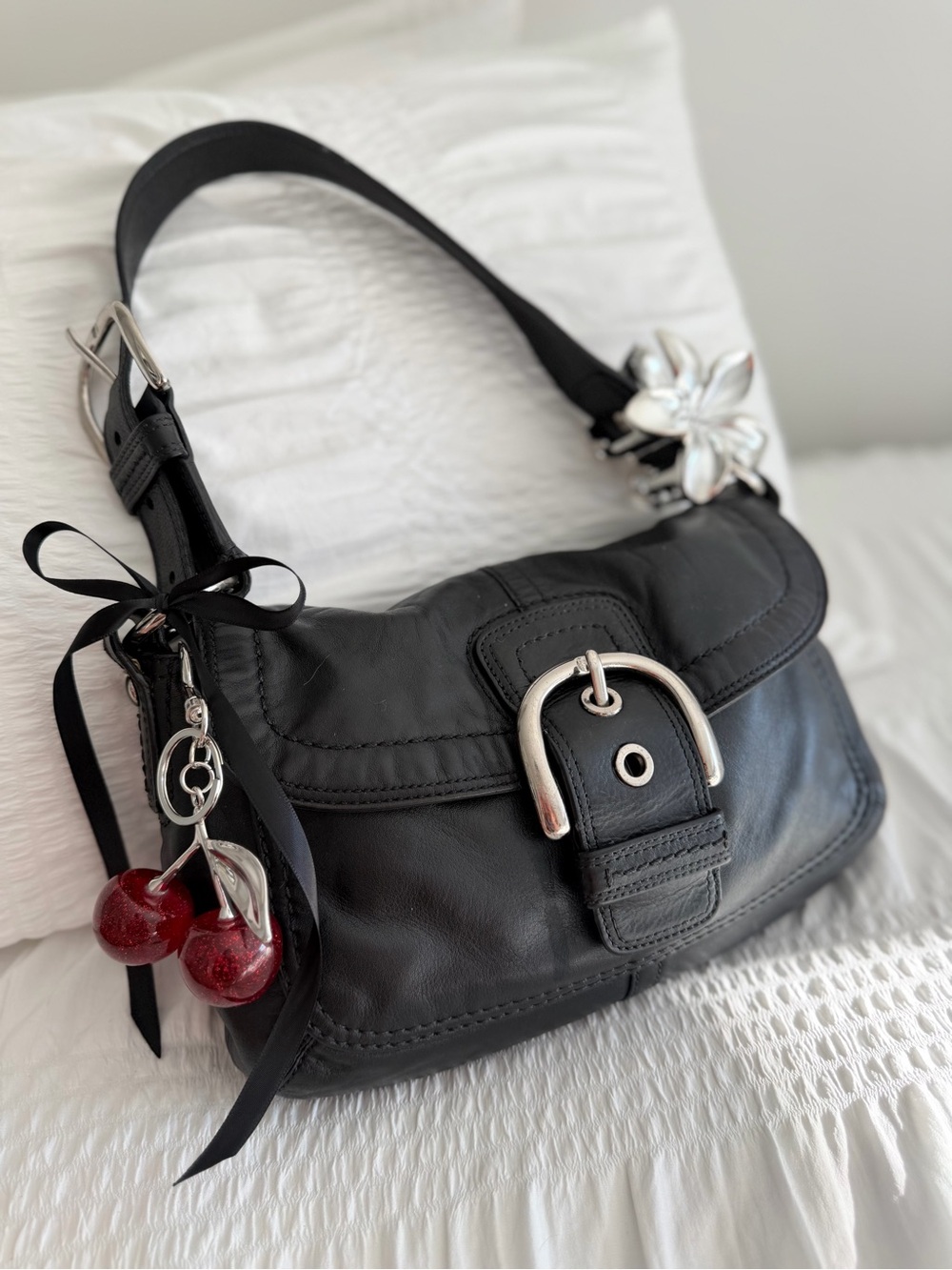 Vintage Coach Black Leather Soho Flap Bag